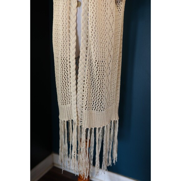 Alya Crochet Open Knit Fringe Long Cardigan Duster Coastal Boho Cottagecore M/L - Picture 4 of 11